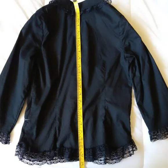 Black cotton 3/4 sleeve button down shirt with lace trim Xhilaration size XS - Picture 4 of 16